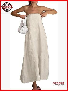 Strapless Linen Maxi Dress A-Line Sleeveless Bustier Summer Vacation Going Out
